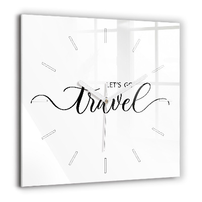 Pendule carrée en verre 60x60 cm Inscription de voyage