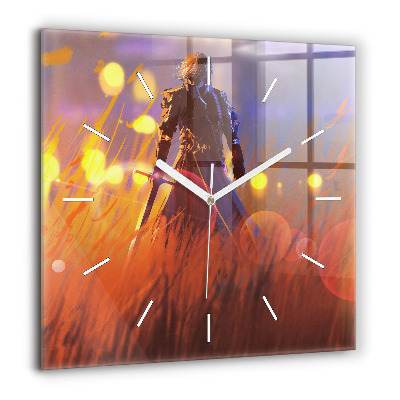 Horloge murale carrée 60x60 cm Chevalier avec épée