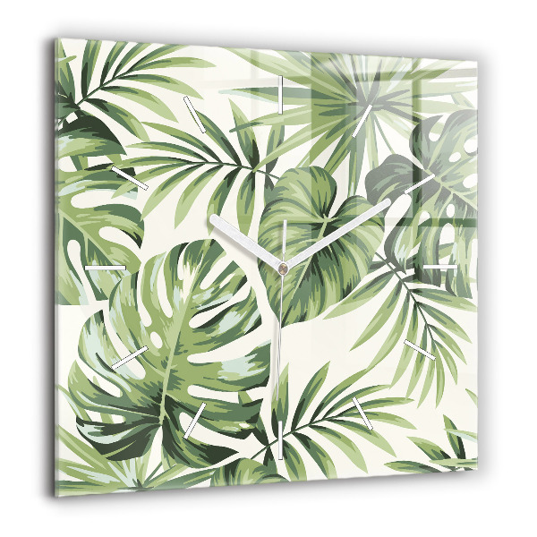 Horloge carrée en verre 60x60 cm Motif tropical