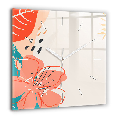 Horloge carrée en verre 60x60 cm Plantes hawaïennes