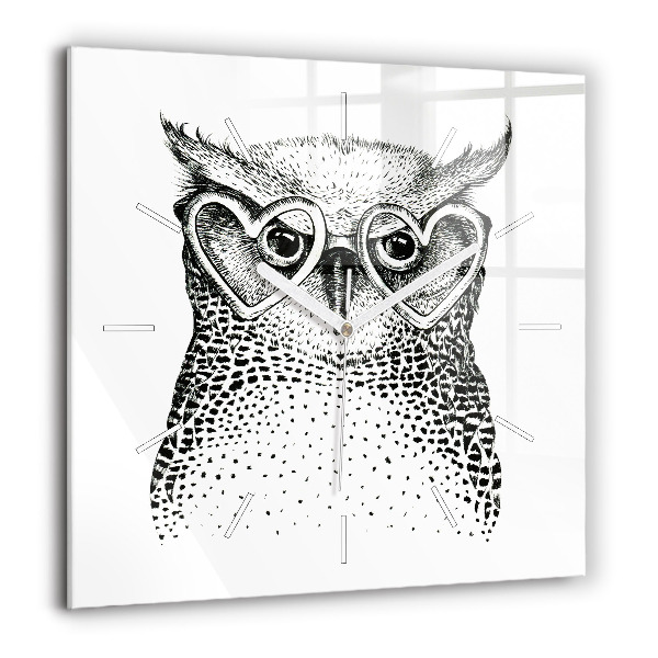 Horloge murale carrée 60x60 cm Hibou dessiné avec des lunettes