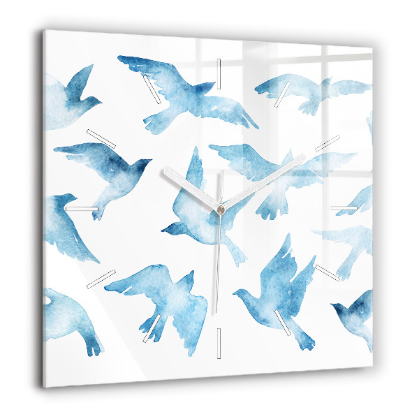 Horloge carrée en verre 60x60 cm Oiseaux bleus en vol