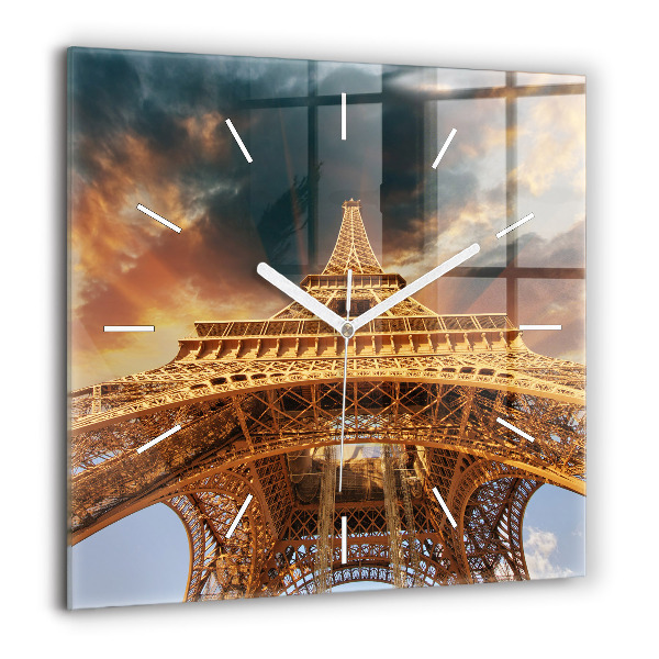 Horloge murale carrée 60x60 cm Tour Eiffel sur fond de nuages