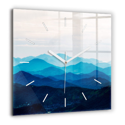 Horloge carrée en verre 60x60 cm Montagne en aquarelle