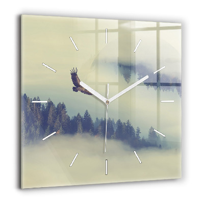 Horloge murale carrée 60x60 cm Aigle de la forêt brumeuse