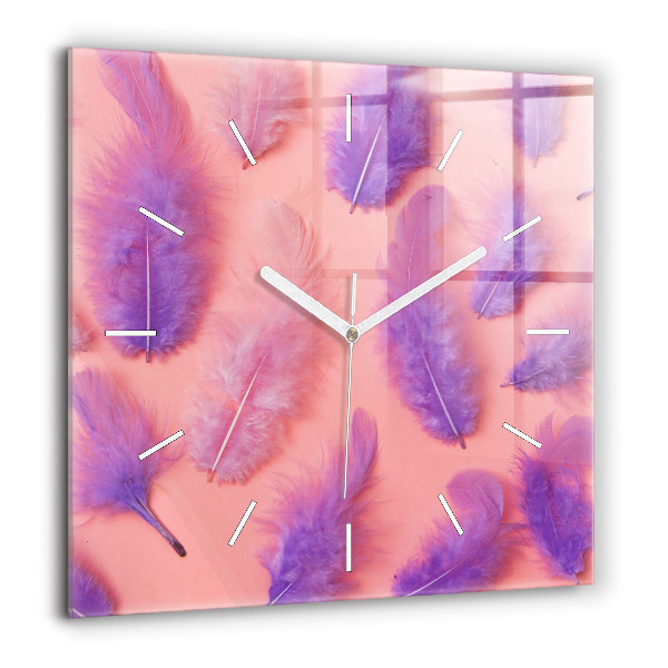 Horloge murale carrée 60x60 cm Plumes colorées