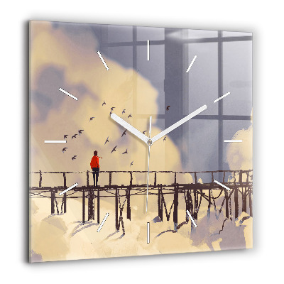 Horloge murale carrée 60x60 cm Homme sur un vieux pont