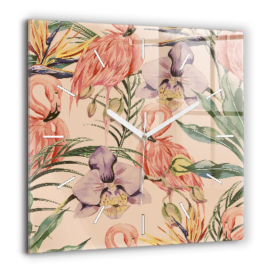 Pendule carrée en verre 60x60 cm Feuilles de palmier tropicales