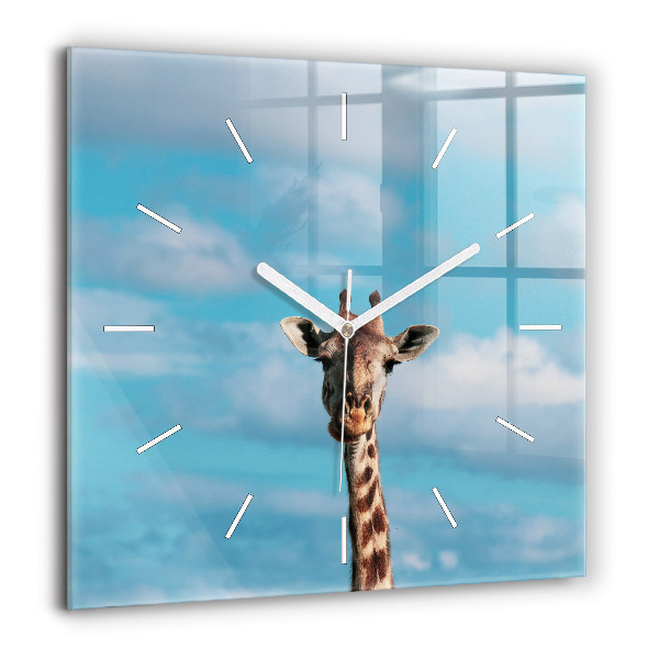 Horloge murale carrée 60x60 cm Tête de girafe sur fond de ciel