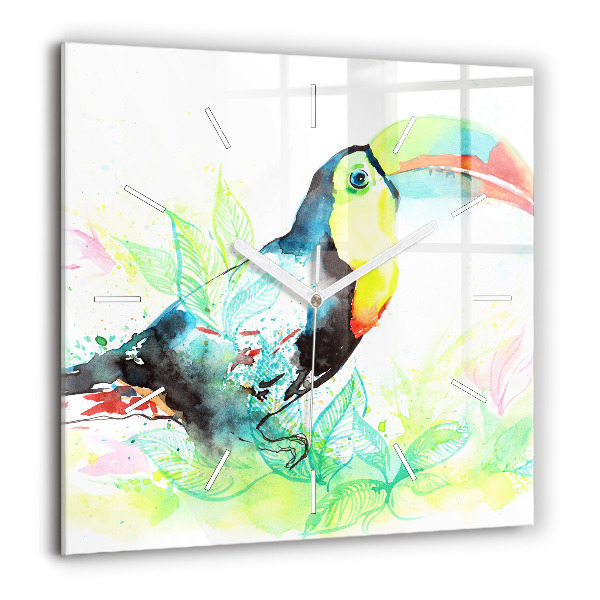 Horloge murale carrée 60x60 cm Toucan dans l'herbe