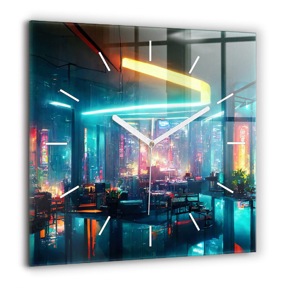 Horloge carrée en verre 60x60 cm Ville de style cyberpunk
