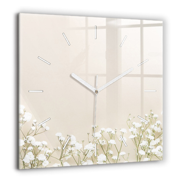 Pendule carrée en verre 60x60 cm Gypsophile en fleurs