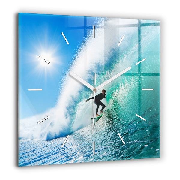 Horloge carrée en verre 60x60 cm Surf à Hawaï