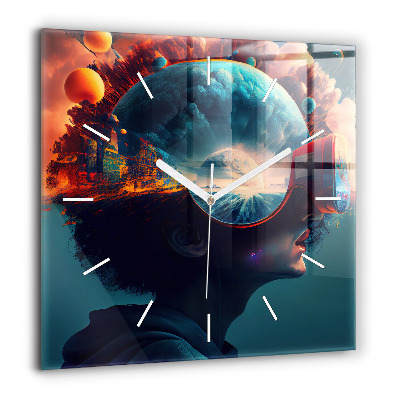 Horloge carrée en verre 60x60 cm Monde futuriste
