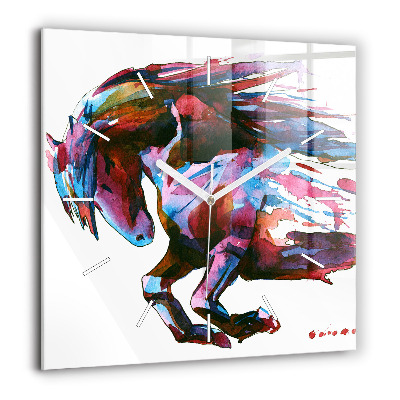 Horloge murale carrée 60x60 cm Cheval en fuite