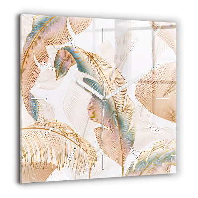 Horloge carrée en verre 60x60 cm Motif de feuilles de la nature