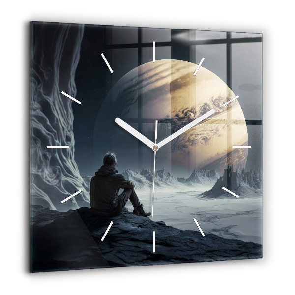 Horloge murale carrée 60x60 cm Homme sur fond de lune