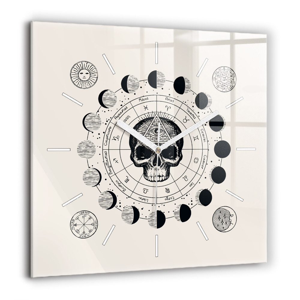 Horloge carrée en verre 60x60 cm Phases de la lune