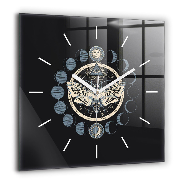 Horloge carrée en verre 60x60 cm Phases de la lune