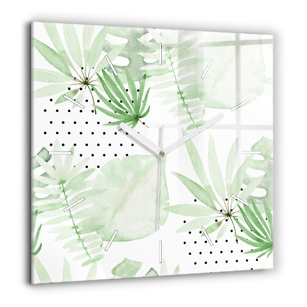 Horloge carrée en verre 60x60 cm Feuilles vertes