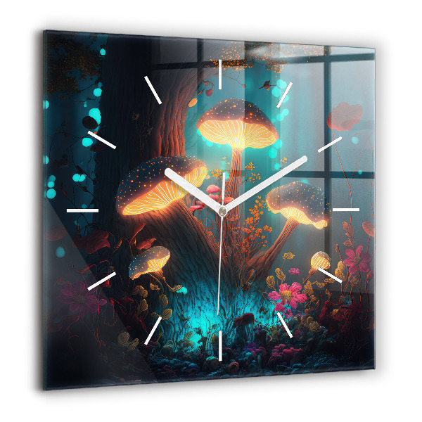 Horloge murale carrée 60x60 cm Forêt et champignons magiques