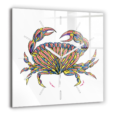Horloge murale carrée 60x60 cm Crabe ethnique