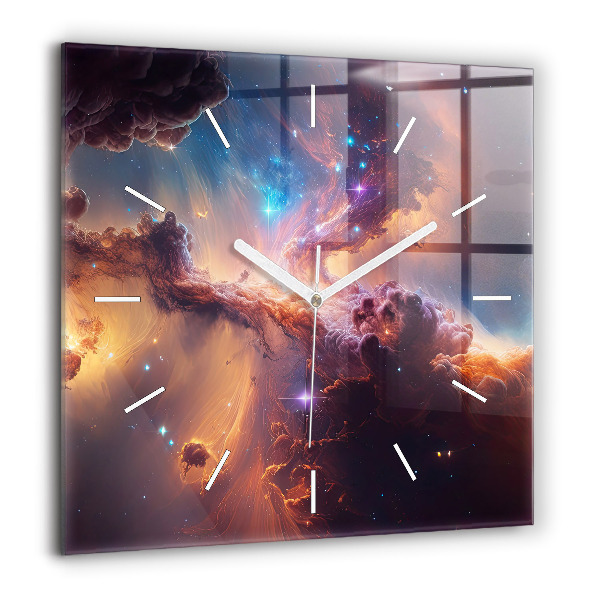 Horloge carrée en verre 60x60 cm Monde cosmique d'étoiles