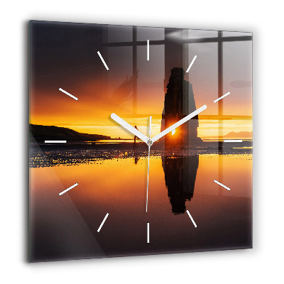 Pendule carrée en verre 60x60 cm Coureur et coucher de soleil