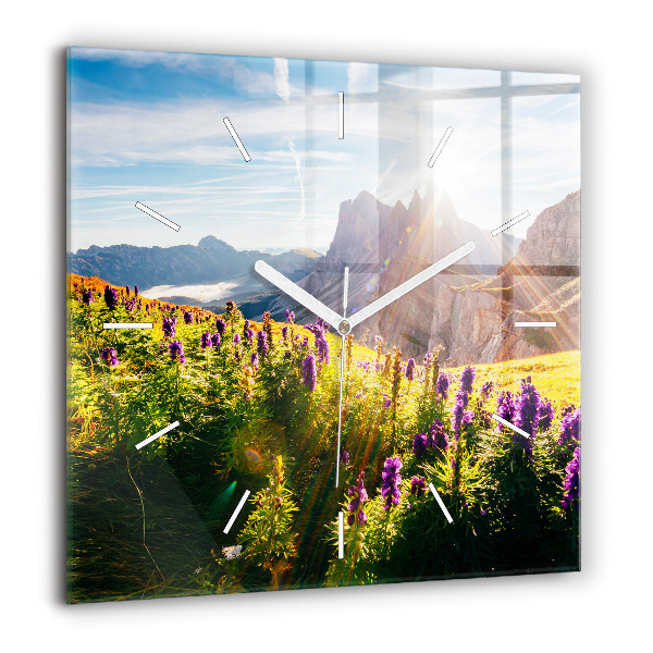 Horloge carrée en verre 60x60 cm Prairie de lavande