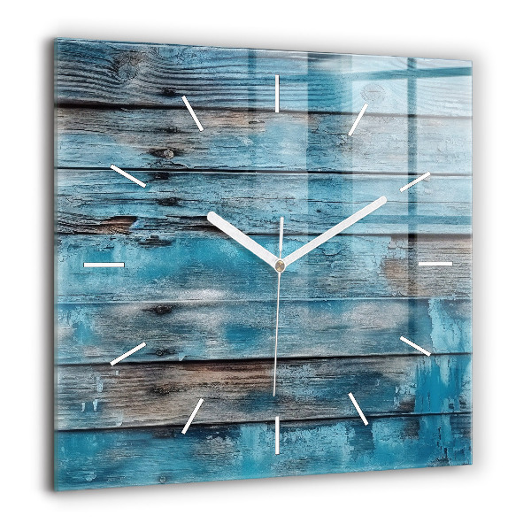 Horloge carrée en verre 60x60 cm Planches bleues