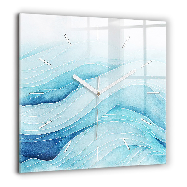 Pendule carrée en verre 60x60 cm Nuages bleus