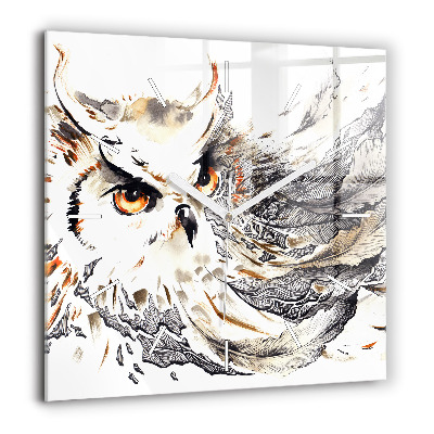 Horloge murale carrée 60x60 cm Hibou symbole de sagesse