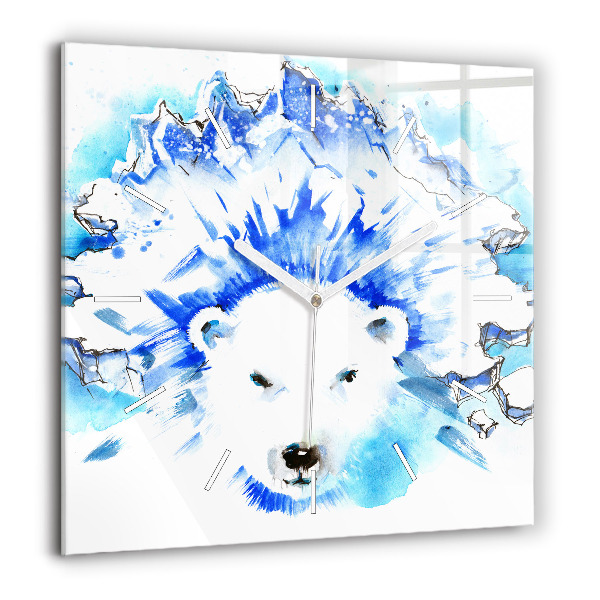 Horloge carrée en verre 60x60 cm Ours sur fond de glace