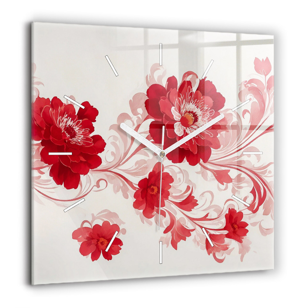 Horloge carrée en verre 60x60 cm Fleurs rouges