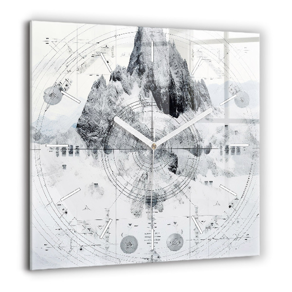 Horloge murale carrée 60x60 cm Dessin de montagnes