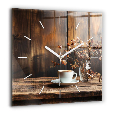 Horloge carrée en verre 60x60 cm Tasse de café