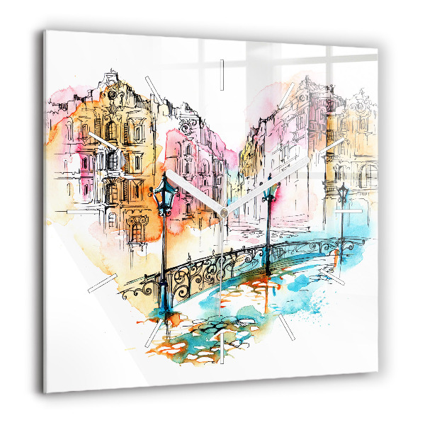 Horloge murale carrée 60x60 cm Architecture peinte