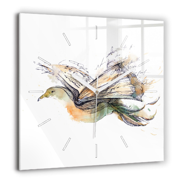 Horloge carrée en verre 60x60 cm Oiseau et livre