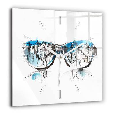 Pendule carrée en verre 60x60 cm La ville en lunettes