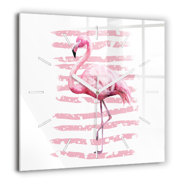 Horloge carrée en verre 60x60 cm Graphique de flamant rose