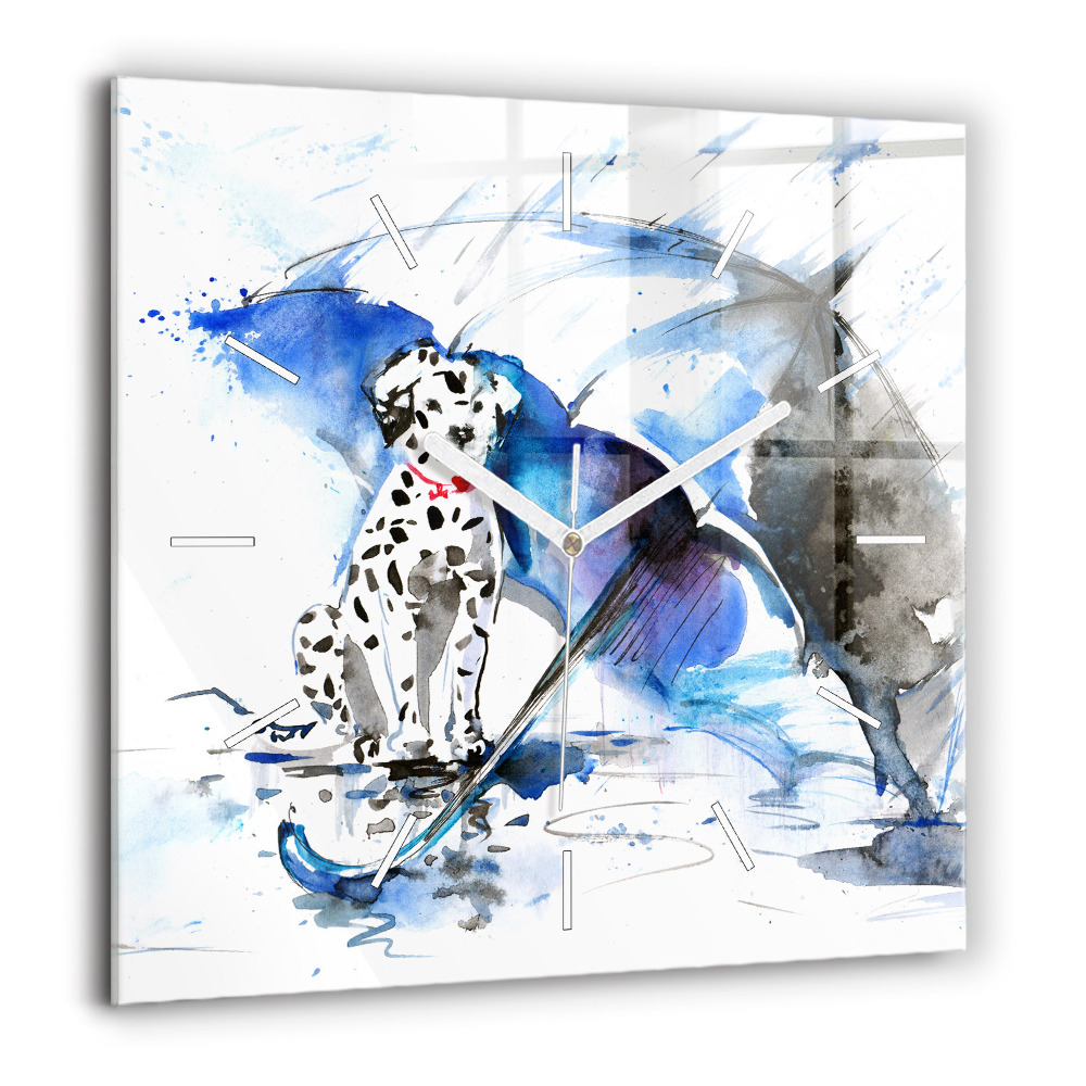 Horloge murale carrée 60x60 cm Dalmatien et parapluie