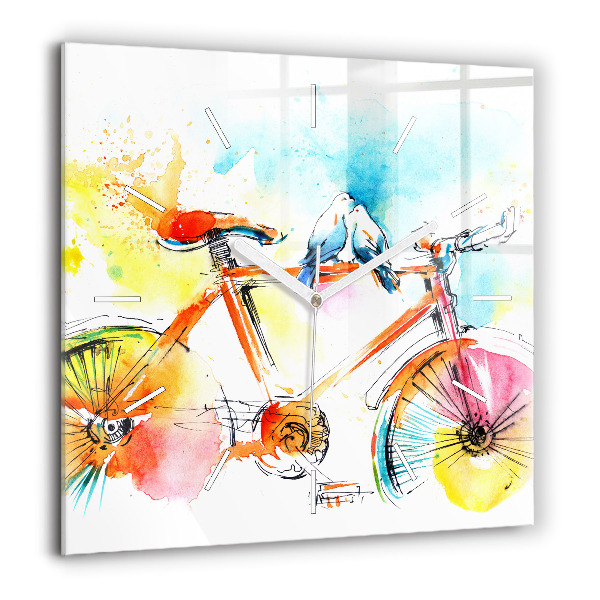Pendule carrée en verre 60x60 cm Vélo peint
