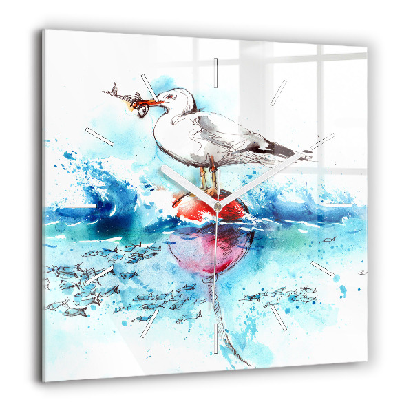 Horloge murale carrée 60x60 cm Mouette peinte