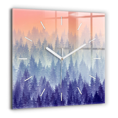 Horloge carrée en verre 60x60 cm Forêt dans la brume