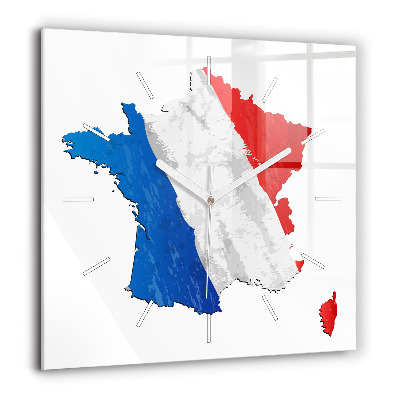 Horloge carrée en verre 60x60 cm Drapeau de la France