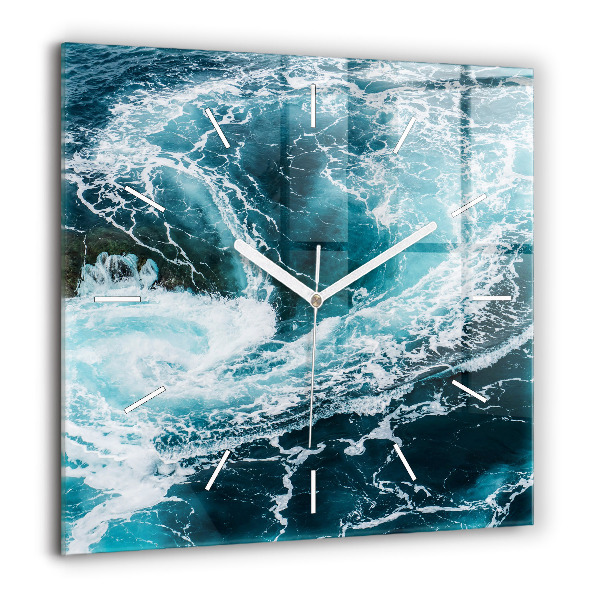 Horloge carrée en verre 60x60 cm Vagues écumantes et tourbillonnantes