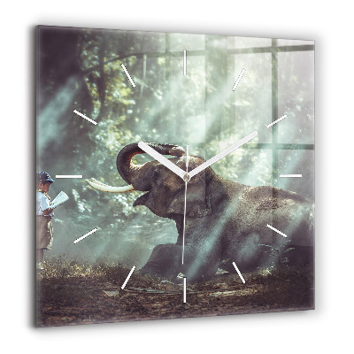 Pendule carrée en verre 60x60 cm Garçon lisant un livre