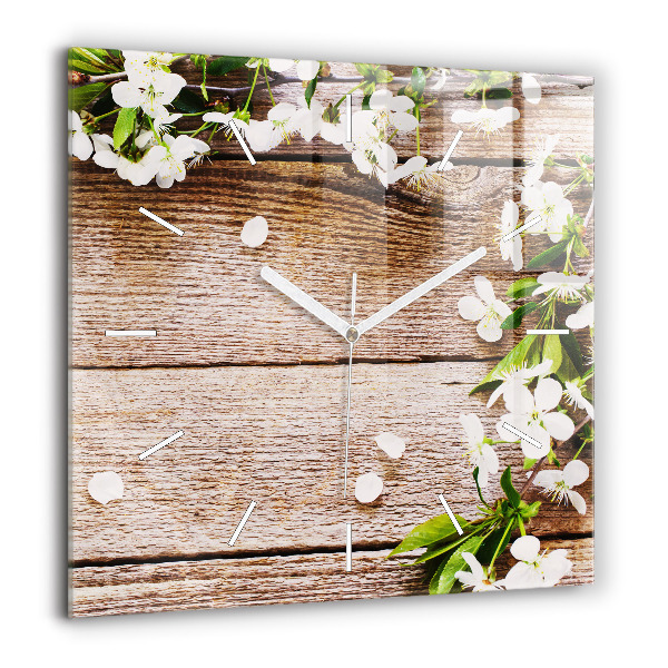 Horloge murale carrée 60x60 cm Fleurs sur bois