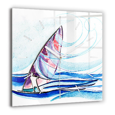 Pendule carrée en verre 60x60 cm Planche de surf