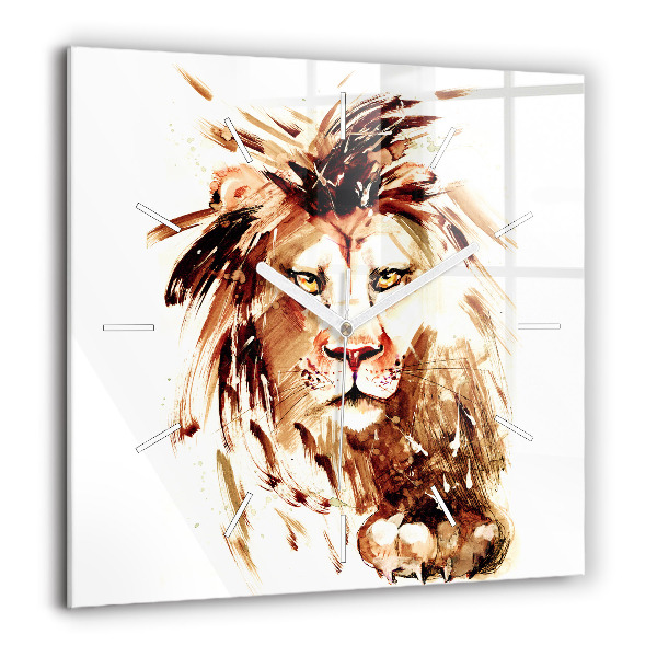 Horloge carrée en verre 60x60 cm Illustration d'un lion brun